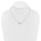 14k Polished 1/6 carat Diamond Sideways Cross 18 inch Necklace