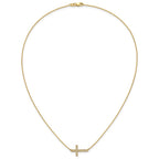 14k Polished 1/6 carat Diamond Sideways Cross 18 inch Necklace
