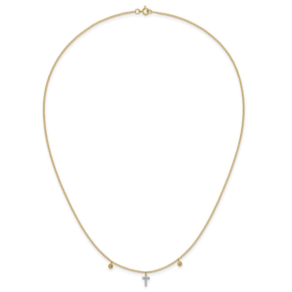 14k Polished 1/20 carat Diamond Cross 18 inch Necklace