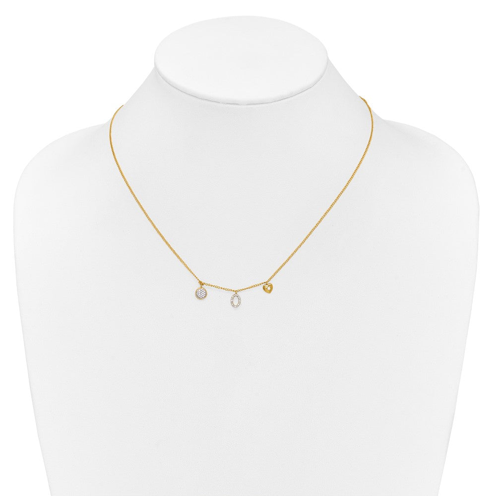 14k Polished 1/10 carat Diamond Two Circle and Heart 18 inch Necklace