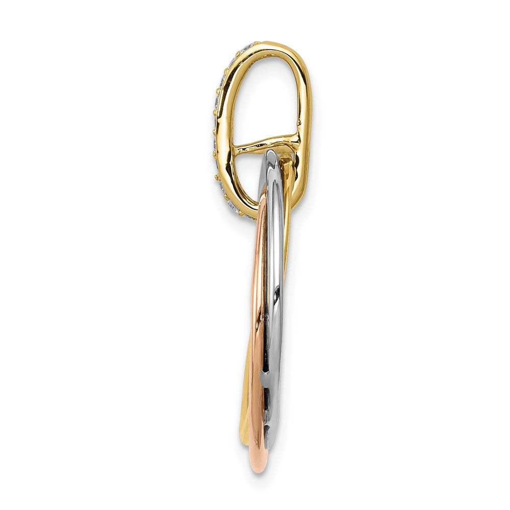 14k Tri-color 1/10 carat Diamond Three Intertwined Circles Pendant