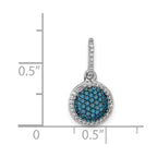 14k White Gold 1/3 carat White and Blue Diamond Round Halo Cluster Pendant
