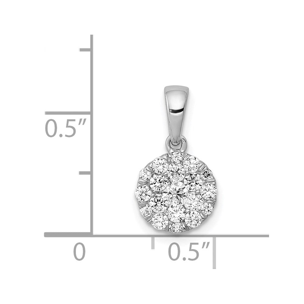 14k White Gold 1/2 carat Diamond Round Cluster Pendant