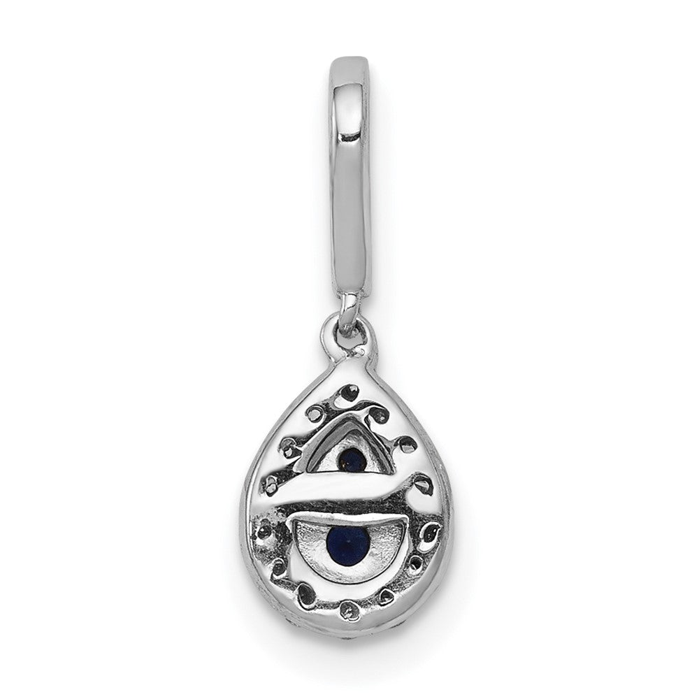 14k White Gold 1/4 carat Blue and White Diamond Teardrop Halo Pendant