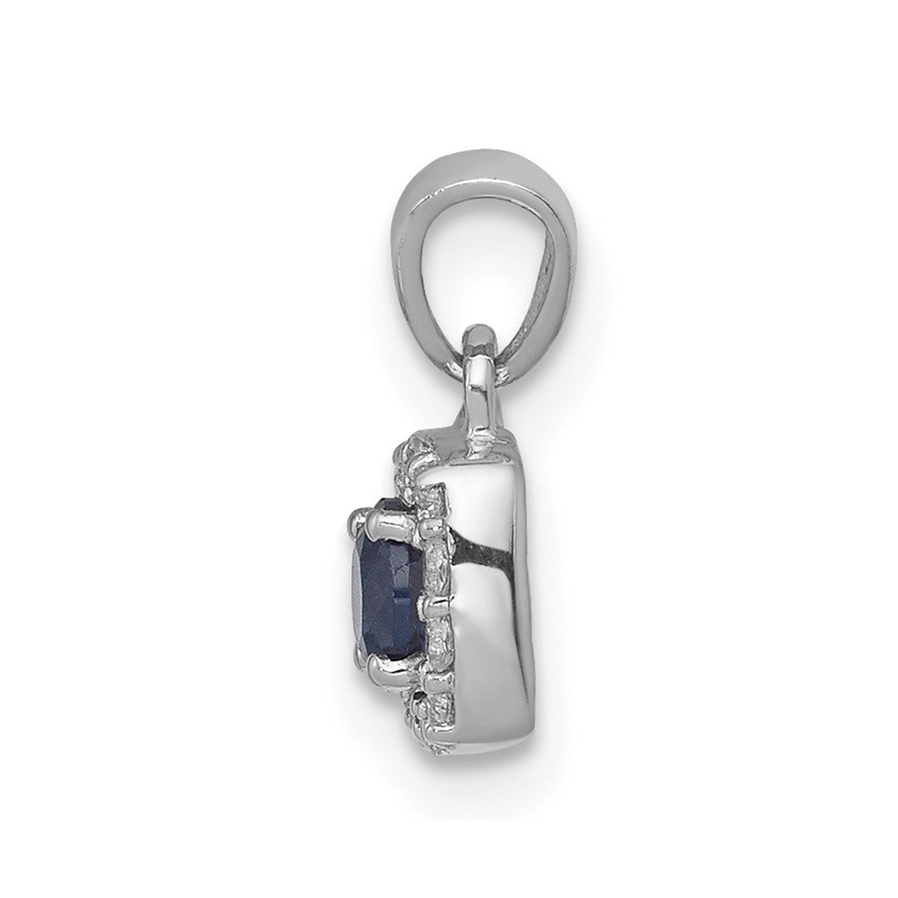 14k White Gold 1/3 carat Blue and White Diamond Square Halo Pendant