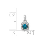 14k White Gold 1/3 carat Blue and White Diamond Square Halo Pendant