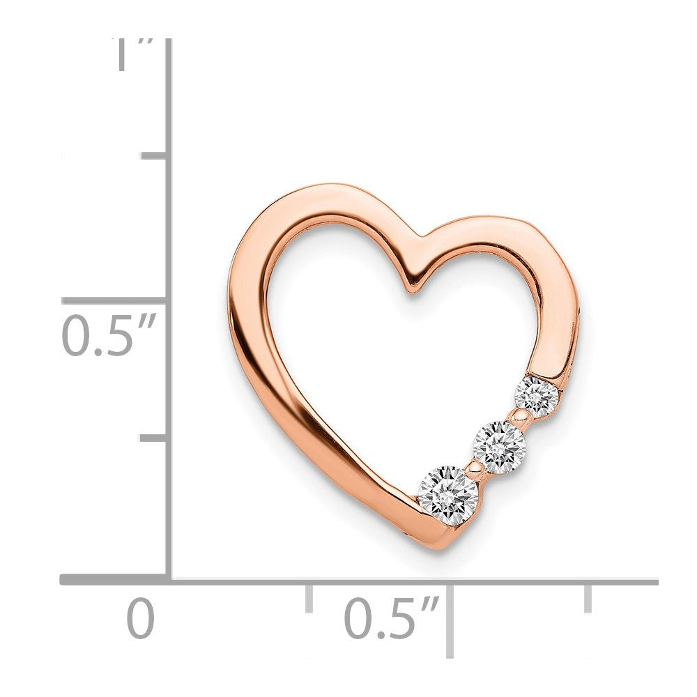 14k Rose Gold 1/6 carat Diamond 3-Stone Heart Chain Slide