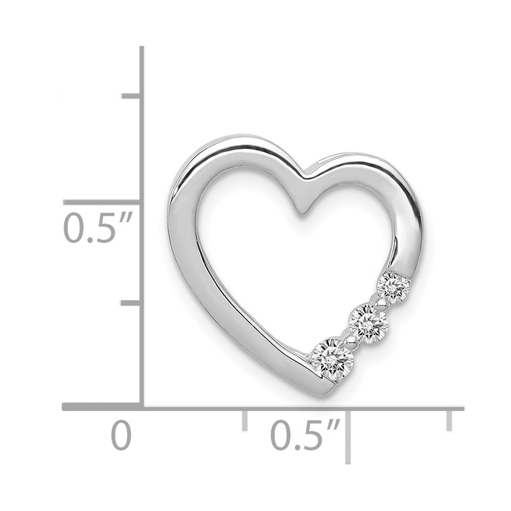 14k White Gold 1/6 carat Diamond 3-Stone Heart Chain Slide