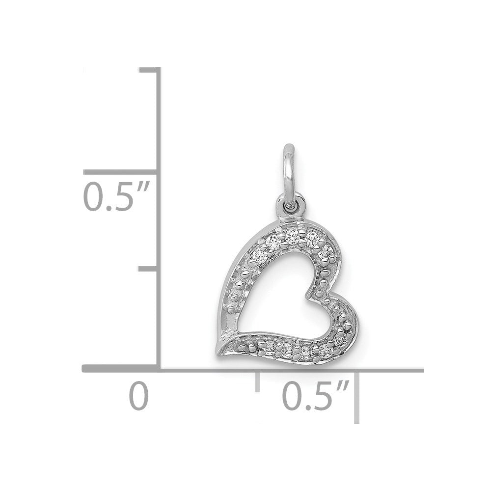 14k White Gold 1/20 carat Diamond Curved Heart Charm