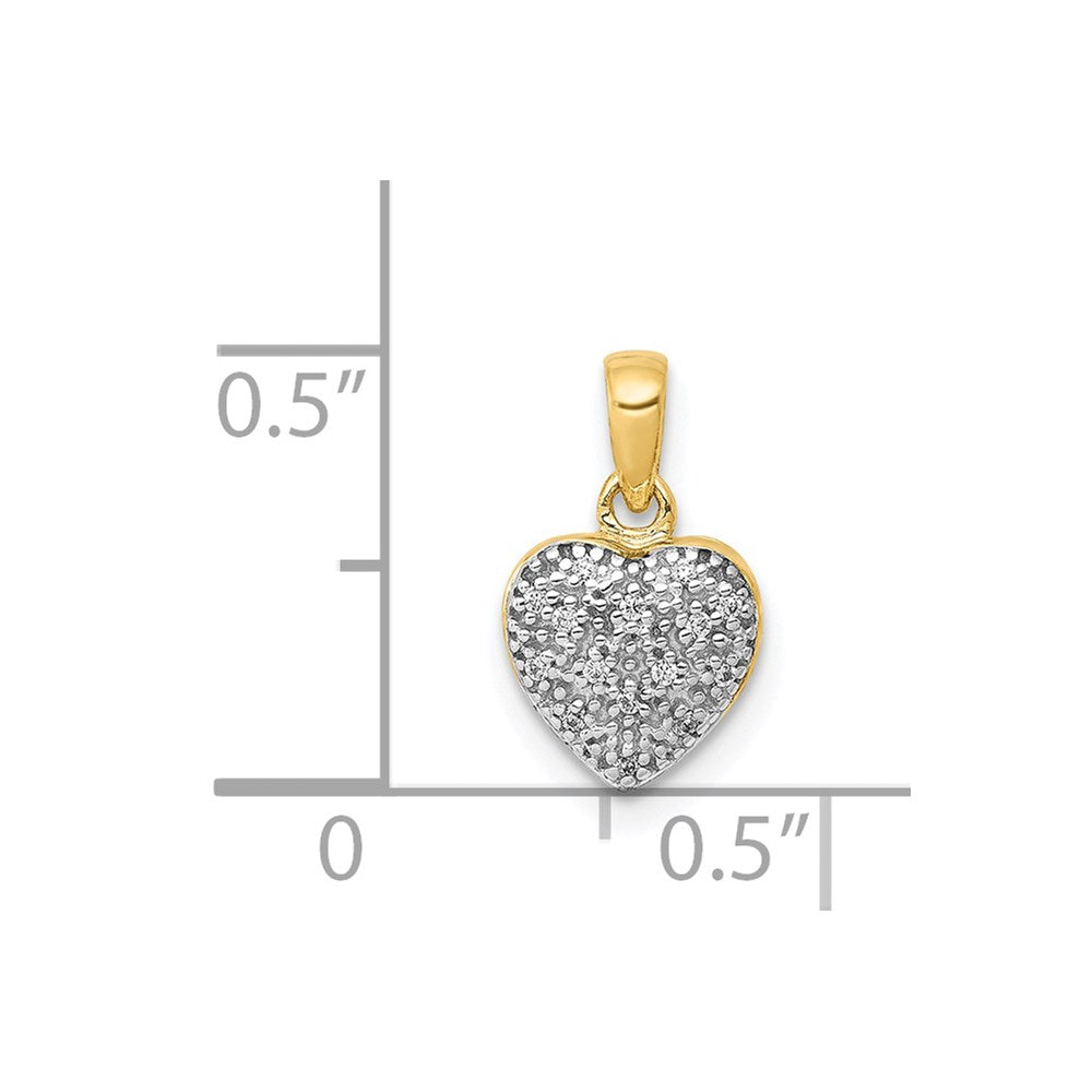 14k and White Rhodium Pave Diamond Heart Pendant