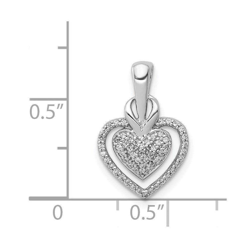 14k White Gold 1/5 carat Pave Diamond Fancy Double Heart Chain Slide