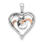 14k White and Rose Gold with Black Rhodium White and Black Diamond Hearts Pendant