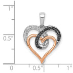 14k White and Rose Gold with Black Rhodium White and Black Diamond Hearts Pendant