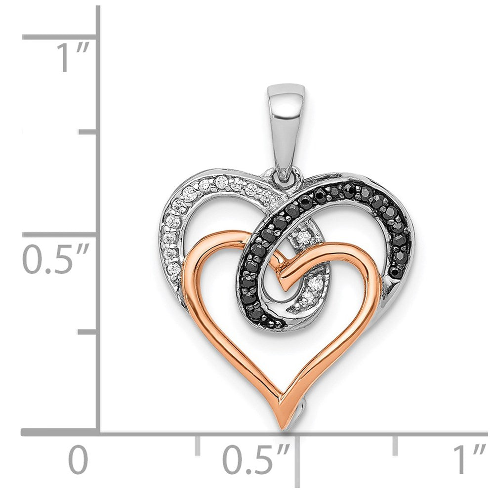 14k White and Rose Gold with Black Rhodium White and Black Diamond Hearts Pendant