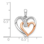 14k White and Rose Gold 1/20 carat Diamond Double Heart Pendant