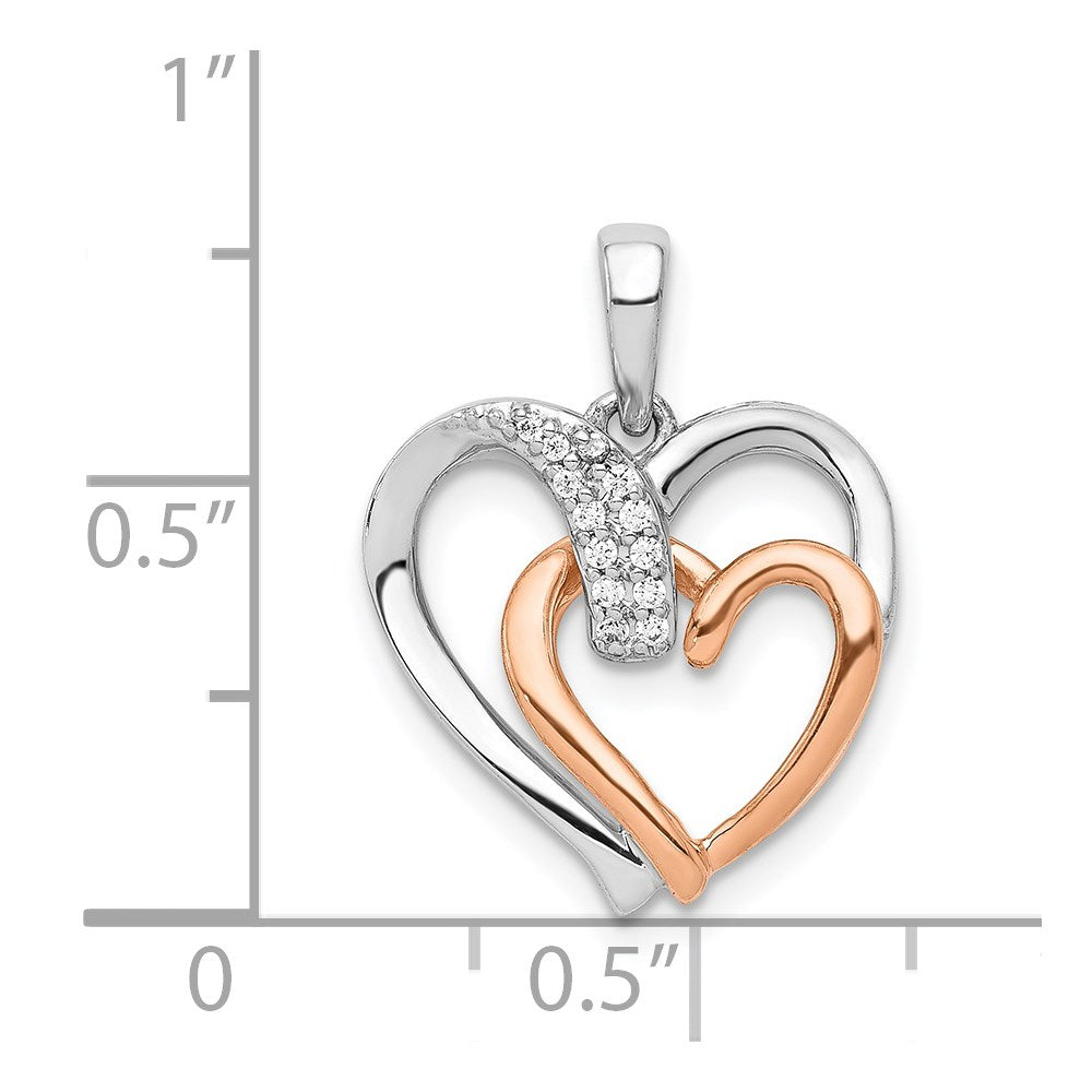 14k White and Rose Gold 1/20 carat Diamond Double Heart Pendant