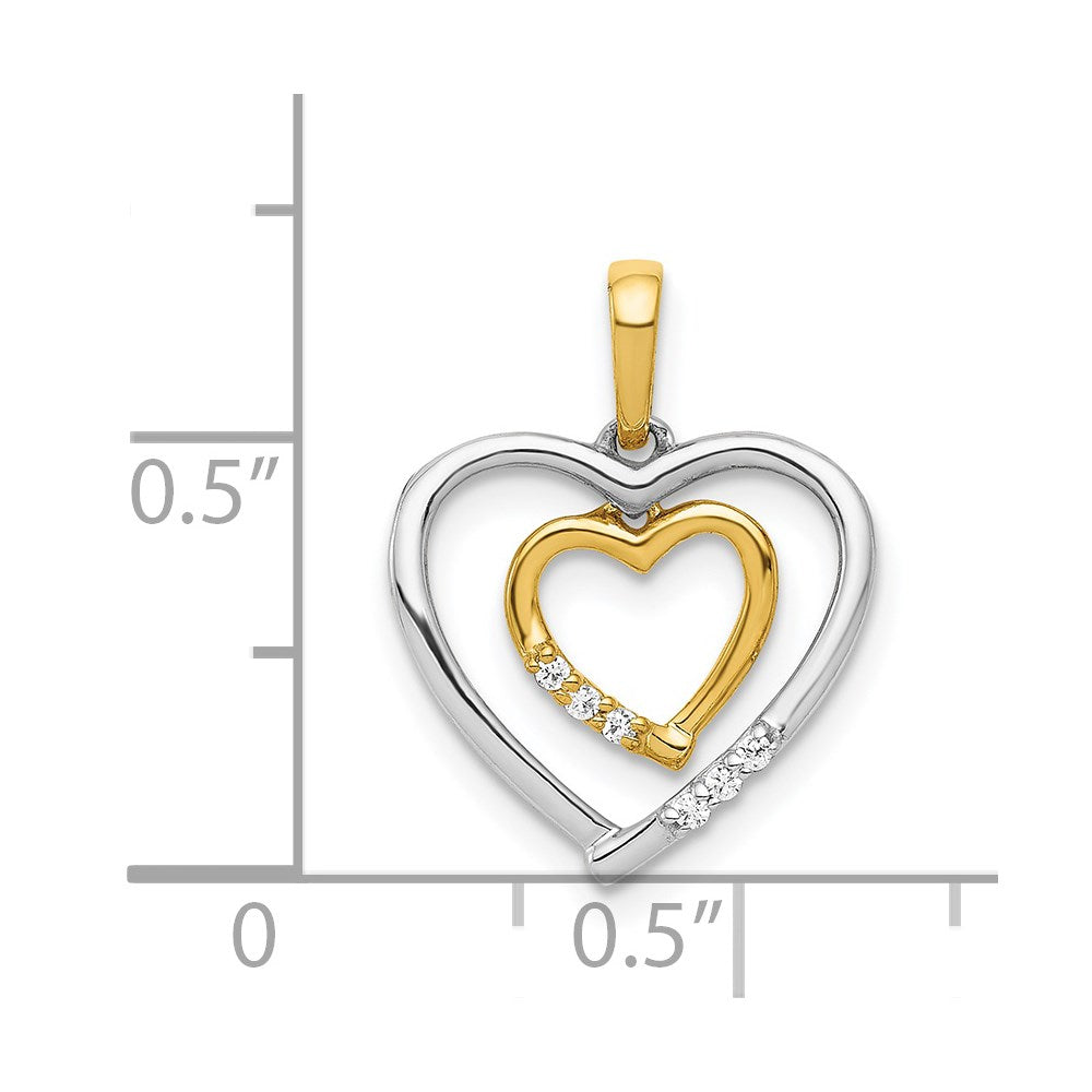 14kt Two-tone Dangling Heart in Diamond Heart Pendant