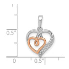 14k White and Rose Gold 1/20 carat Diamond Double Hearts Pendant