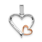 14k White and Rose Gold 1/20 carat Diamond Double Hearts Pendant
