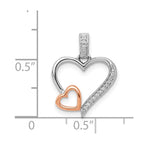 14k White and Rose Gold 1/20 carat Diamond Double Hearts Pendant