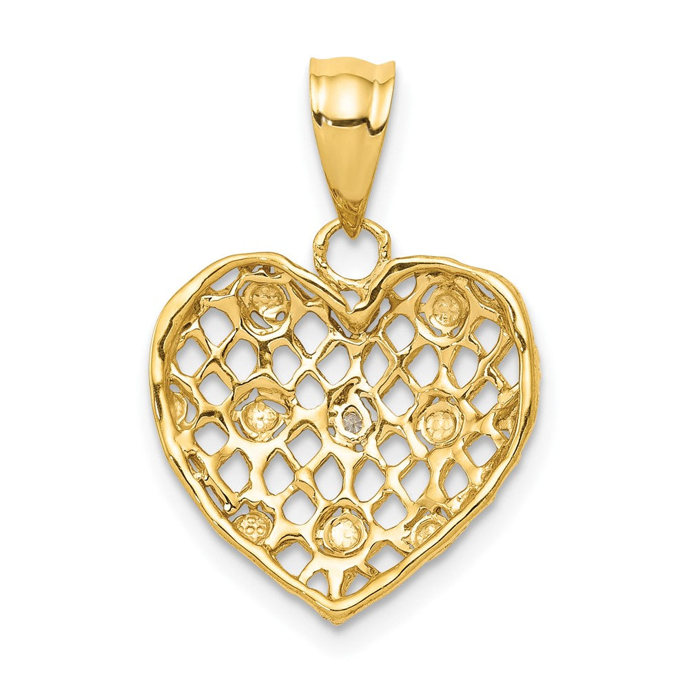 14k and White Rhodium 1/2 point Diamond Filigree Heart Pendant