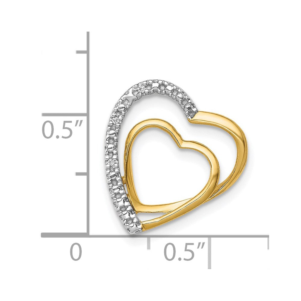 14k and White Rhodium .01 carat Diamond Double Heart Chain Slide