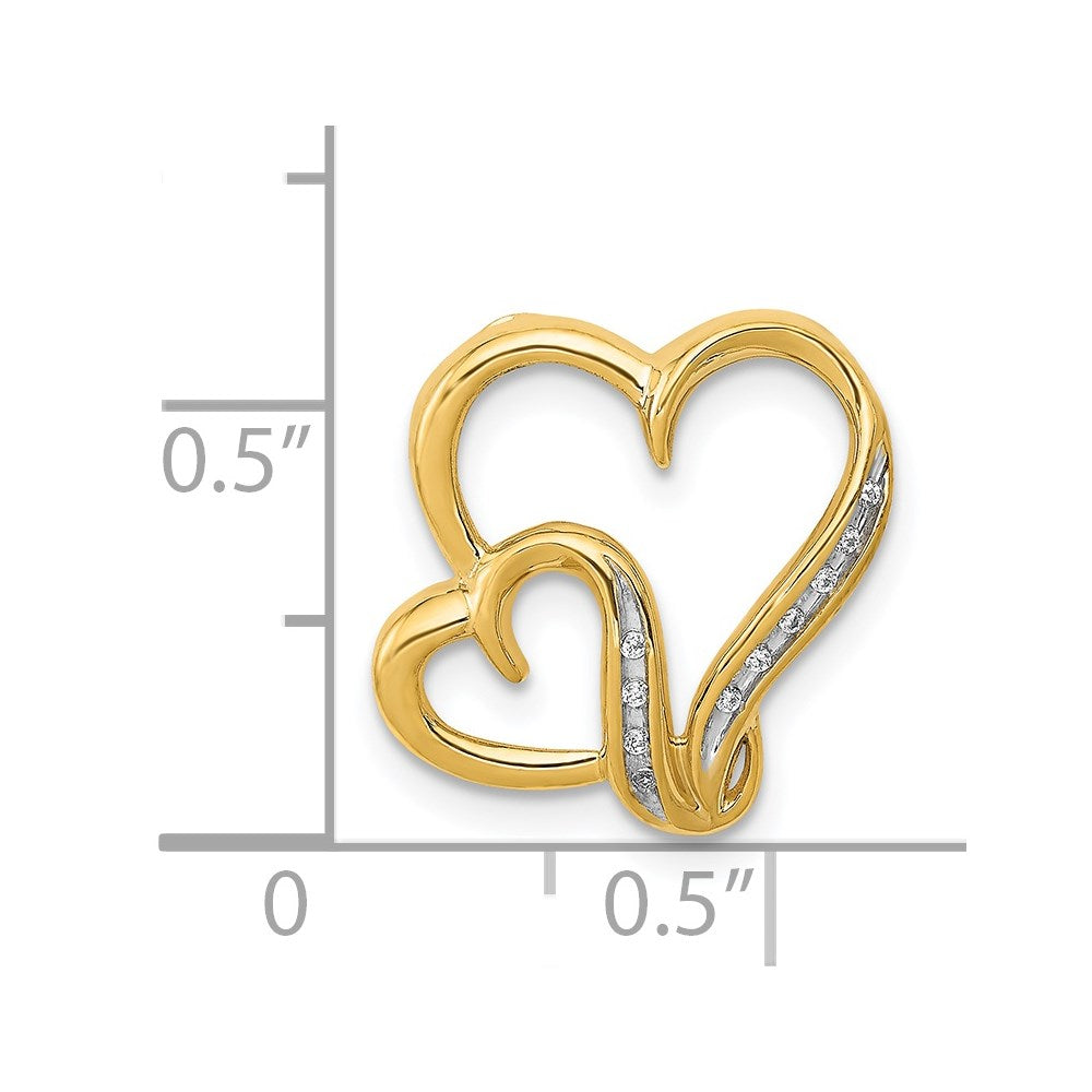 14k .03 carat Diamond Double Heart Chain Slide