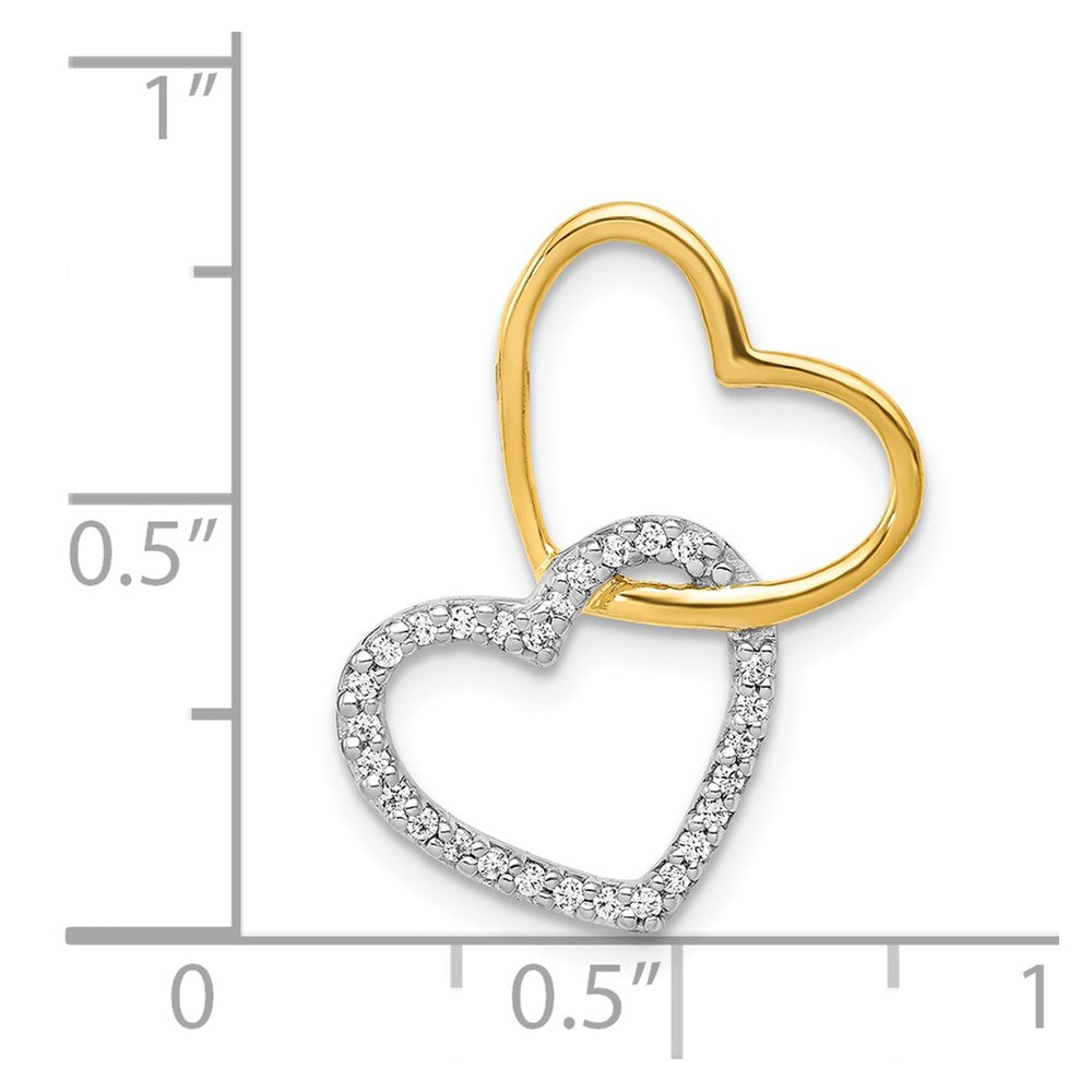 14k Two-Tone 1/10 carat Diamond Double Heart Chain Slide