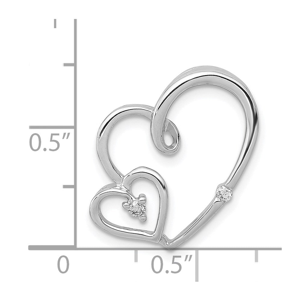 14k White Gold 1/20 carat Diamond Double Hearts Chain Slide