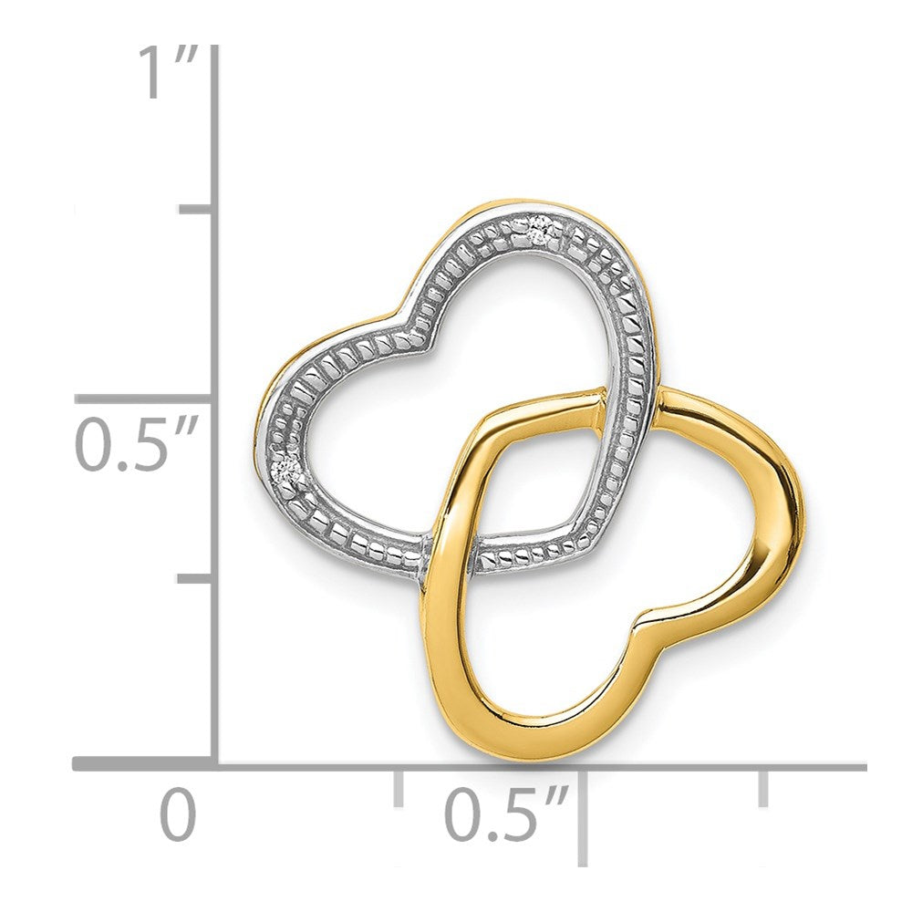 14k and White Rhodium .01 carat Diamond Double Entwined Heart Chain Slide