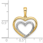 14k and White Rhodium .01 carat Diamond Double Heart Pendant