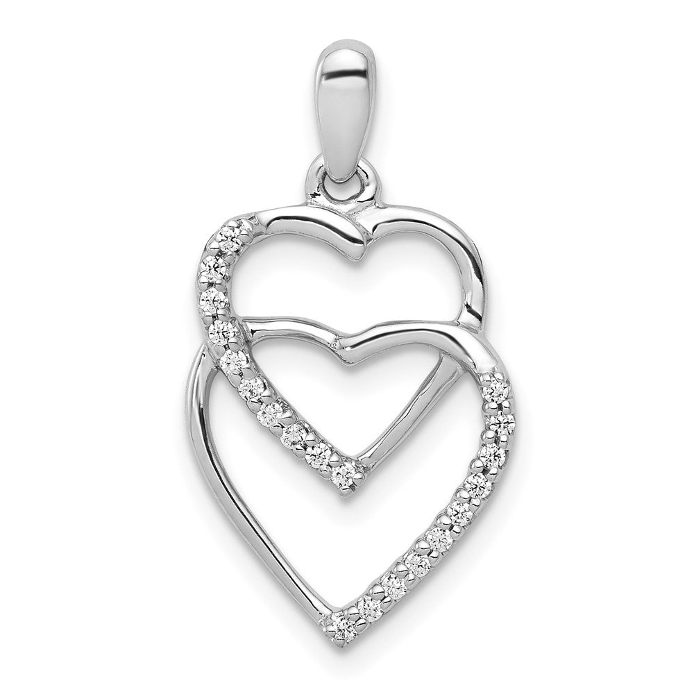 14k White Gold 1/10 carat Diamond Entwined Hearts Pendant