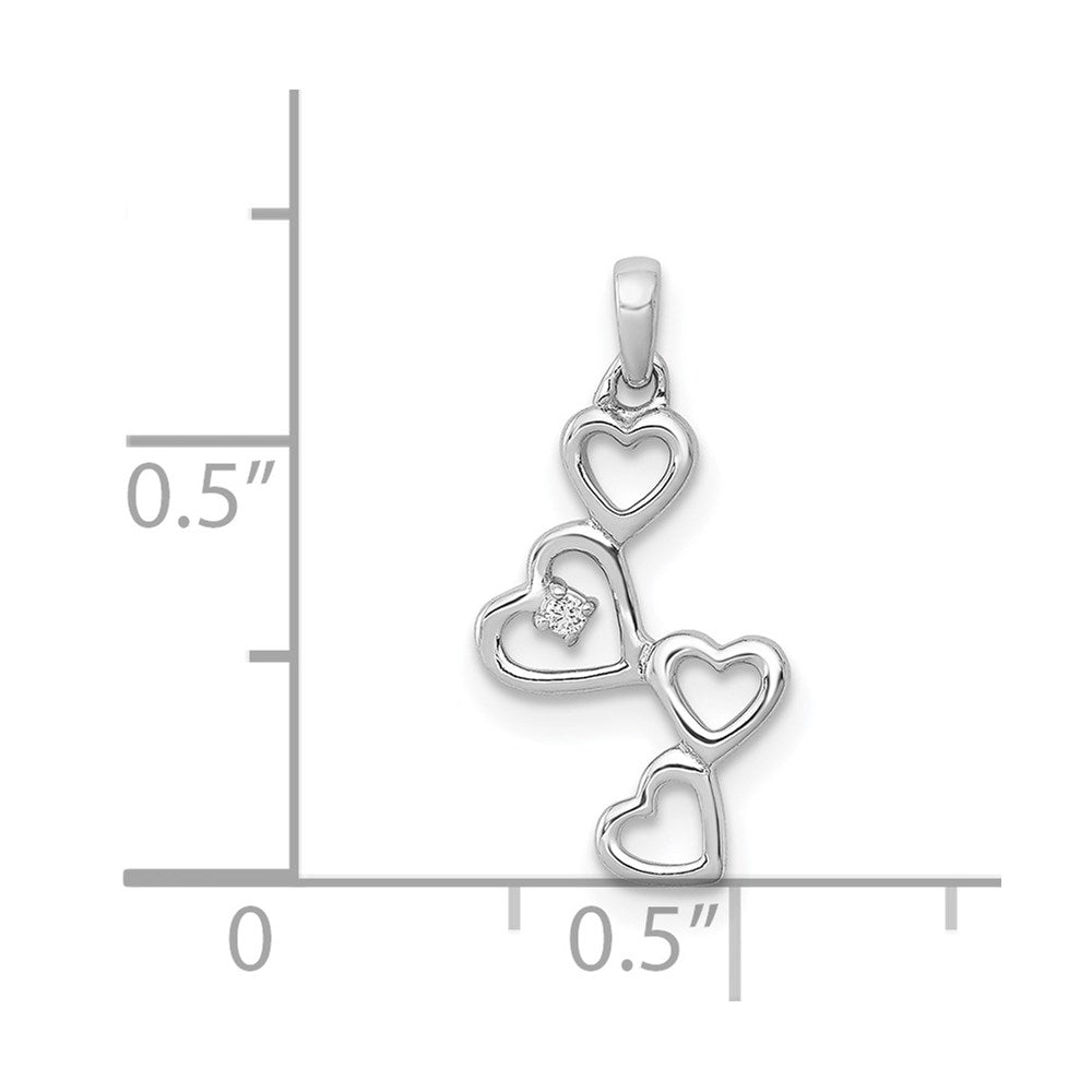 14k White Gold Diamond Dangling Hearts Pendant