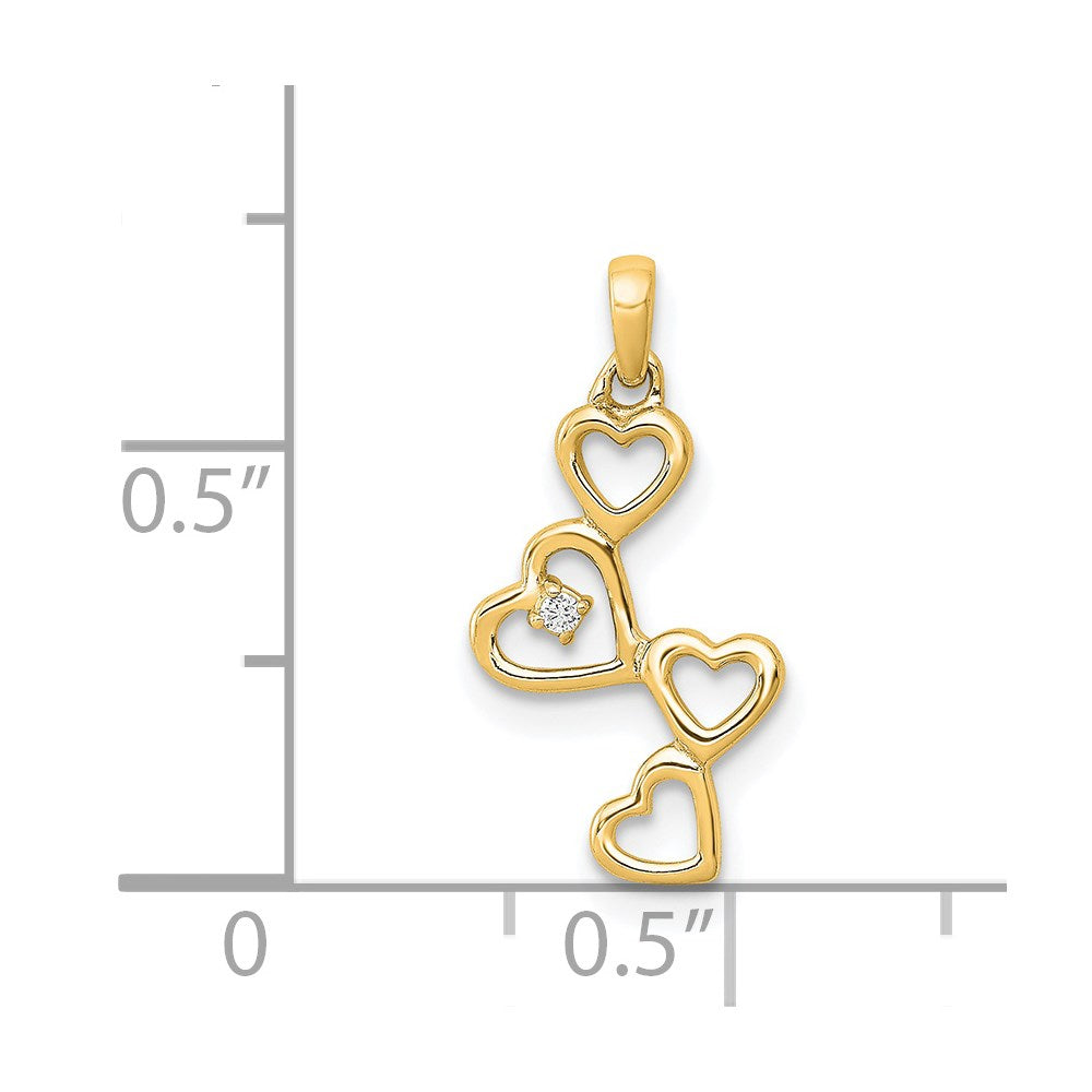14k Diamond Dangling Hearts Pendant