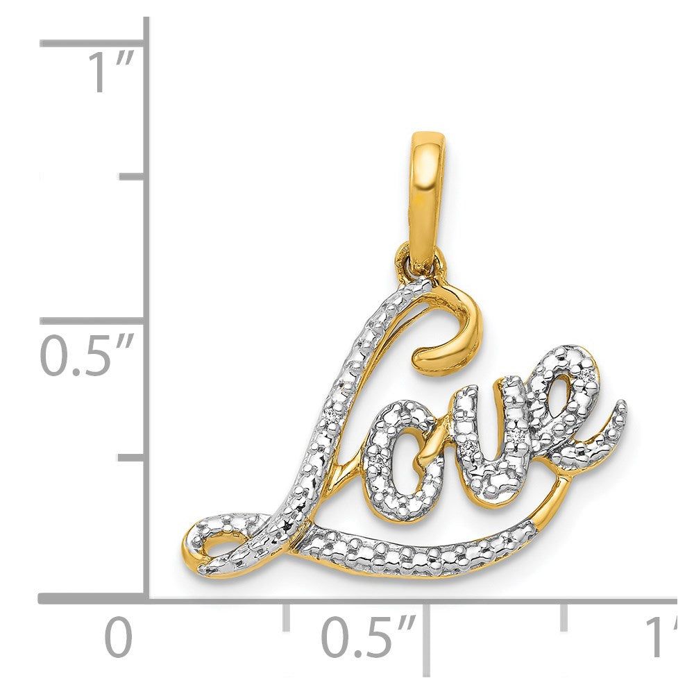 14k and White Rhodium Diamond LOVE Script Pendant