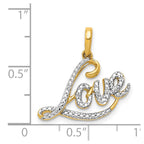 14k and White Rhodium Diamond LOVE Script Pendant