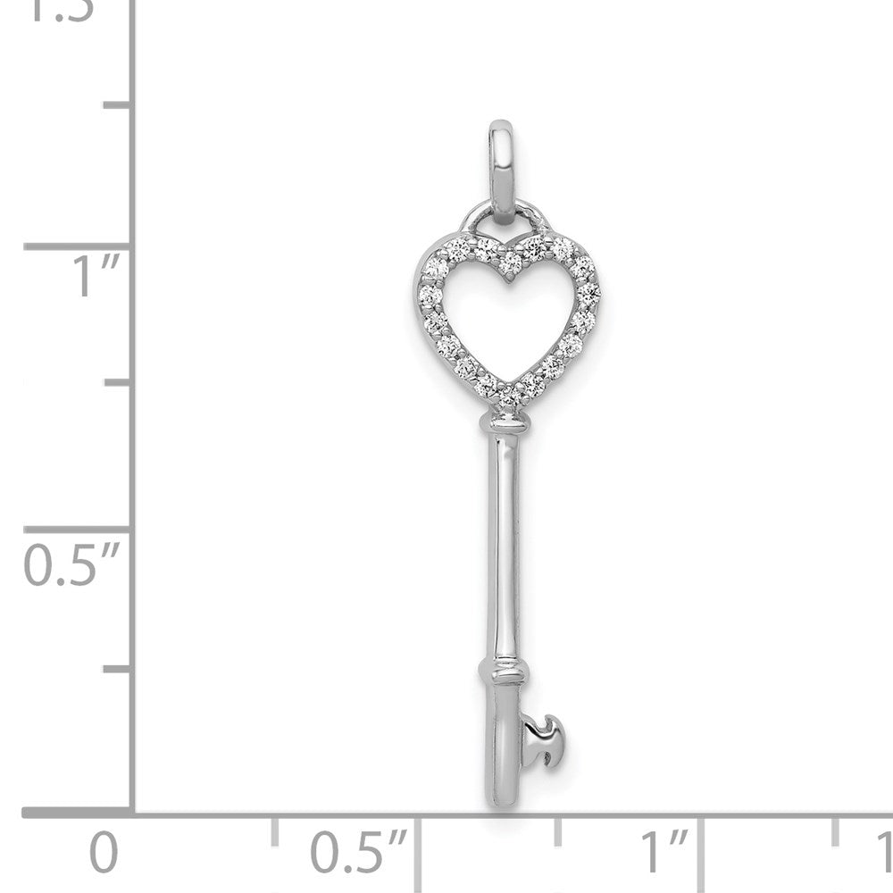 14k White Gold Polished 1/10 carat Diamond Heart Key Pendant