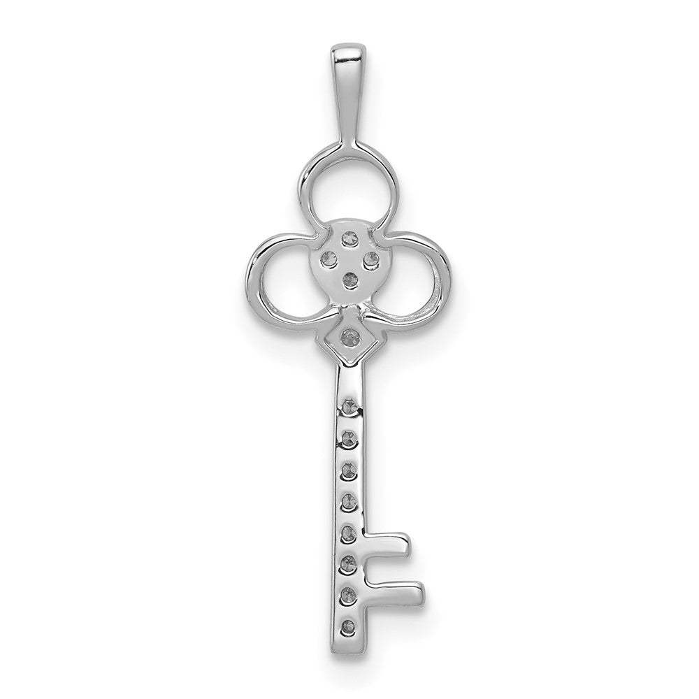 14k White Gold 1/15 carat Diamond Club Key Pendant