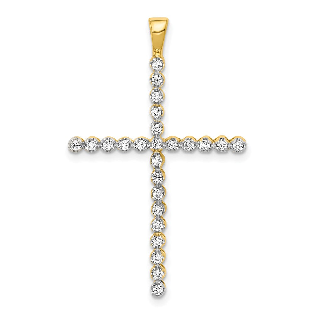 14k and White Rhodium 1/4 carat Diamond Cross Pendant