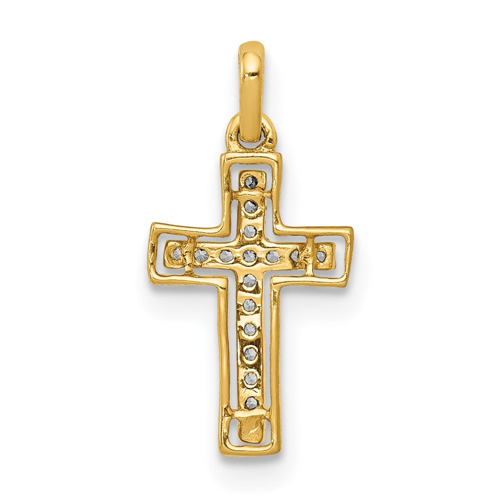 14k and White Rhodium 1/20 carat Diamond Cross Pendant
