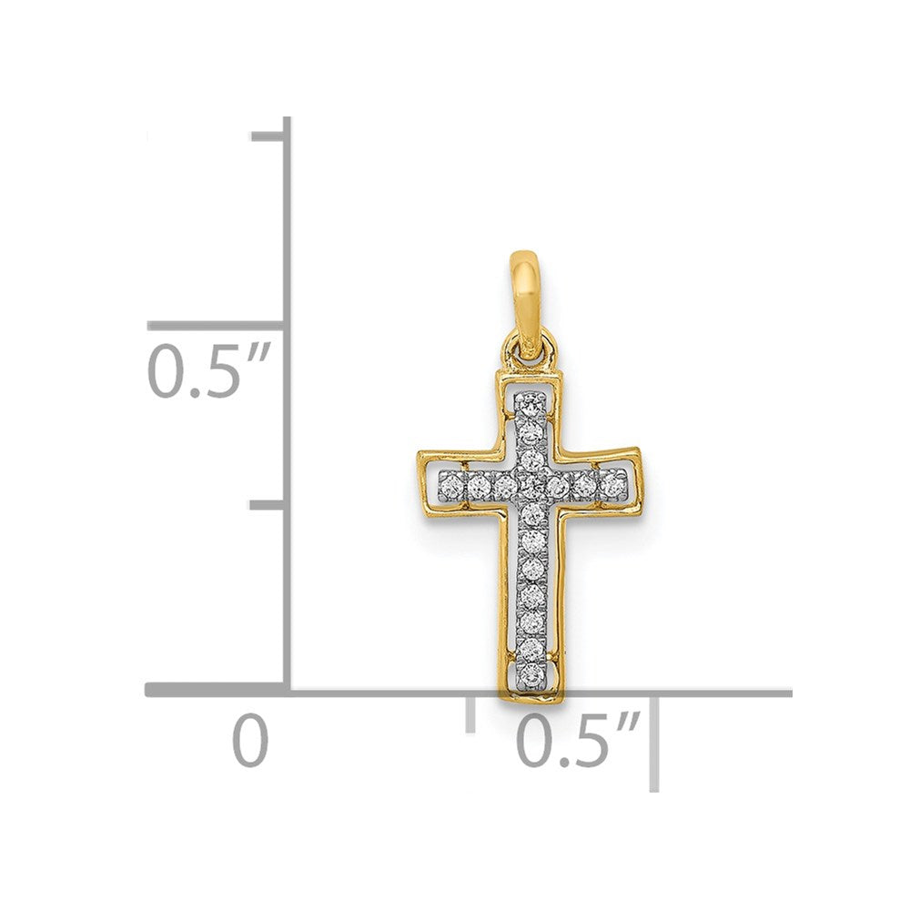 14k and White Rhodium 1/20 carat Diamond Cross Pendant