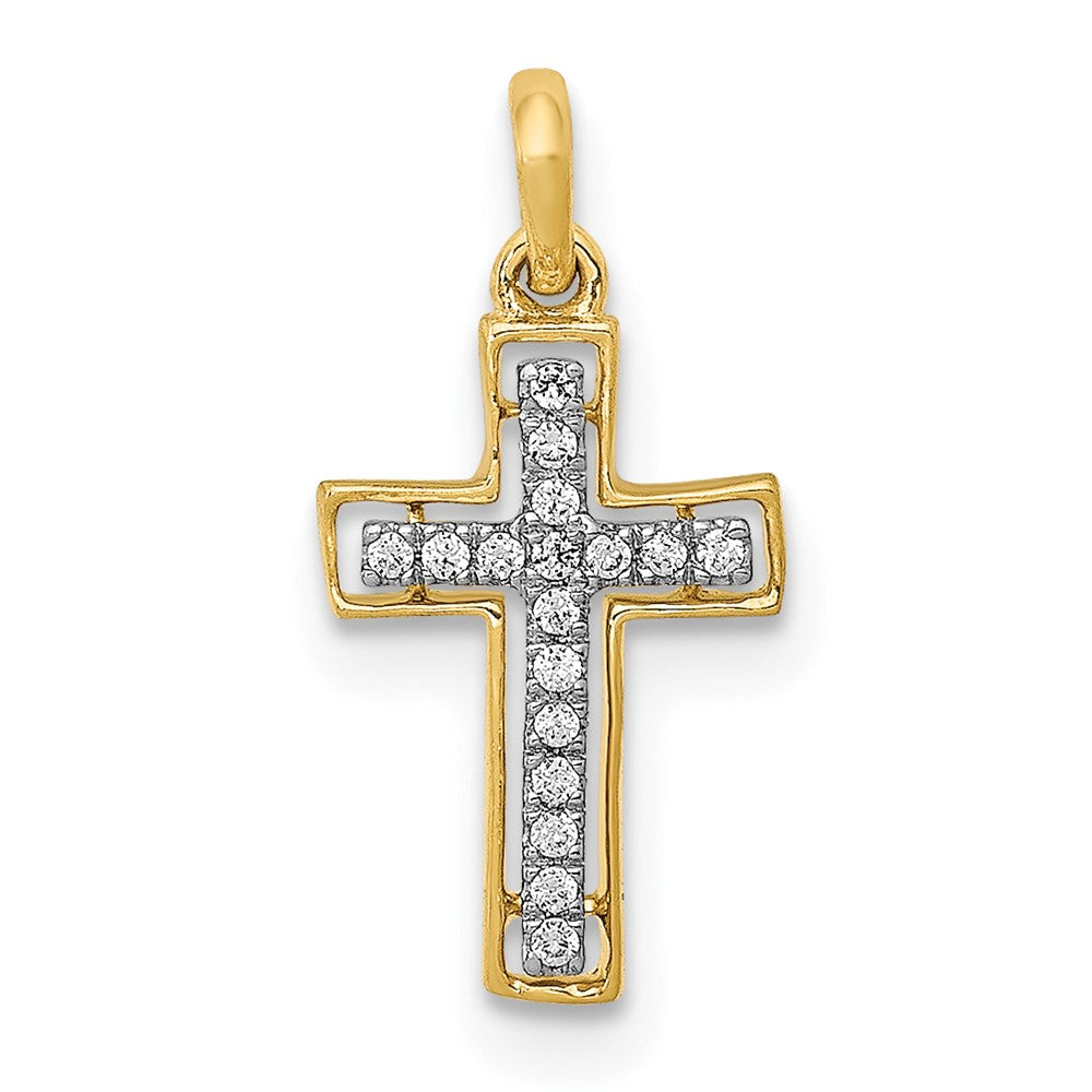 14k and White Rhodium 1/20 carat Diamond Cross Pendant