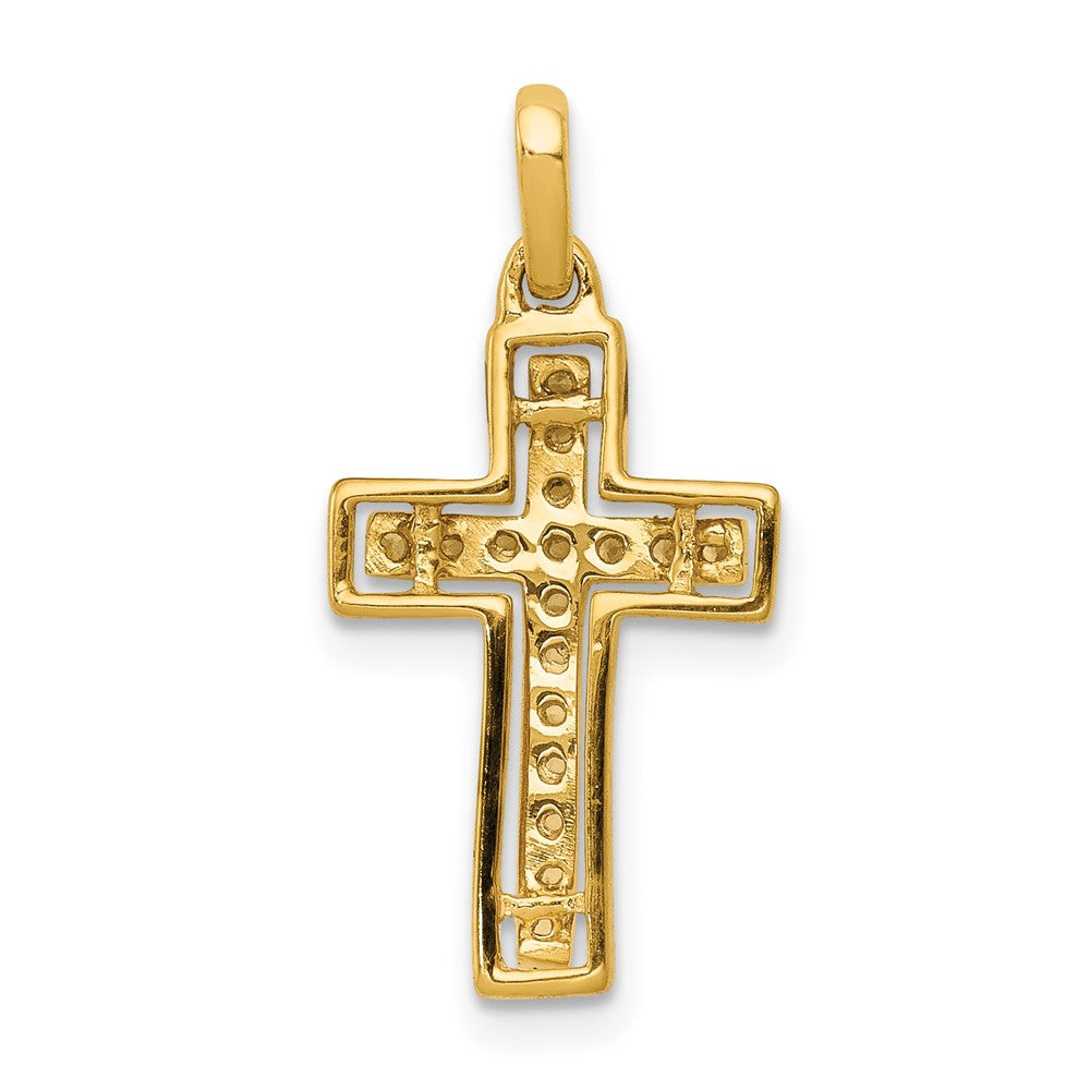 14k and White Rhodium 1/8 carat Diamond Cross Pendant