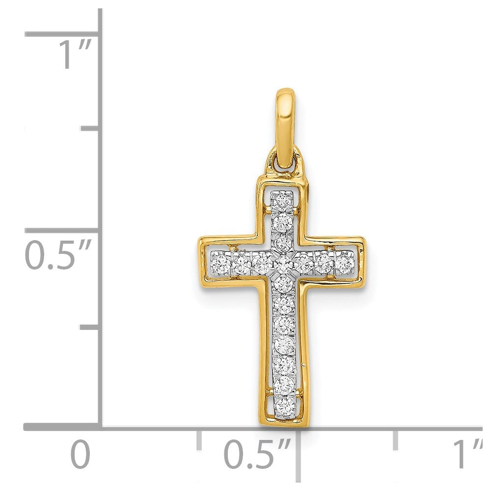 14k and White Rhodium 1/8 carat Diamond Cross Pendant