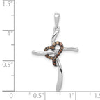 14k White Gold 1/10 carat Champagne Diamond Heart Cross Pendant