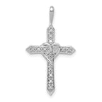 14k White Gold 1/10 carat AA Diamond Heart Cross Pendant