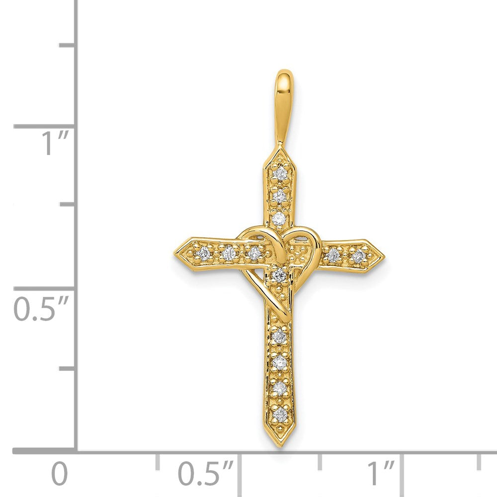 14k 1/10 carat AA Diamond Heart Cross Pendant