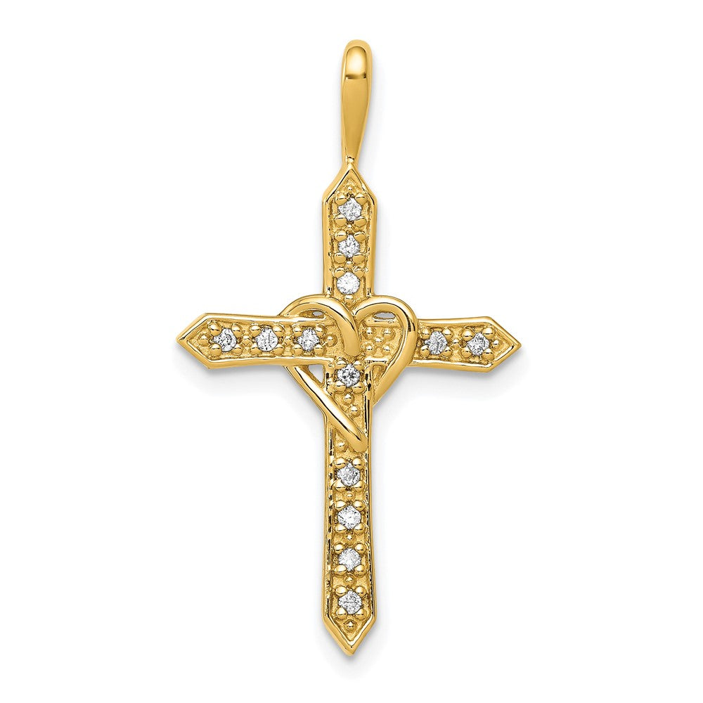 14k 1/10 carat AA Diamond Heart Cross Pendant