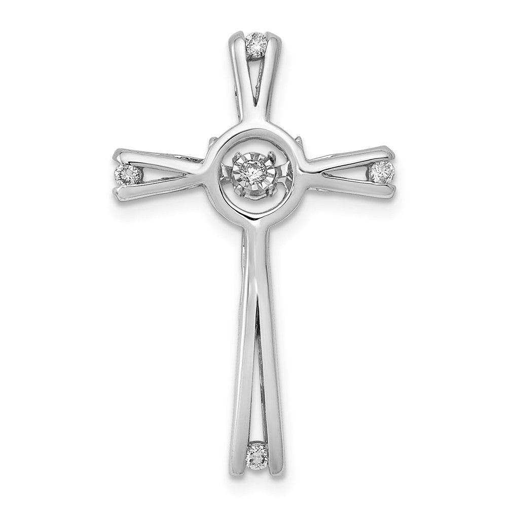 14k White Gold 1/15 carat Vibrant Moving Diamond Cross Chain Slide