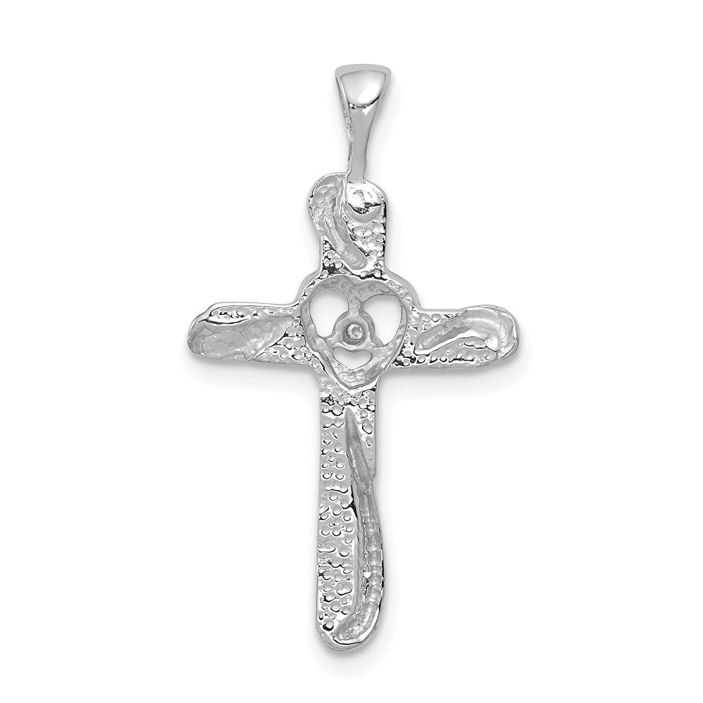 14k White Gold AA Diamond Cross with Heart Pendant